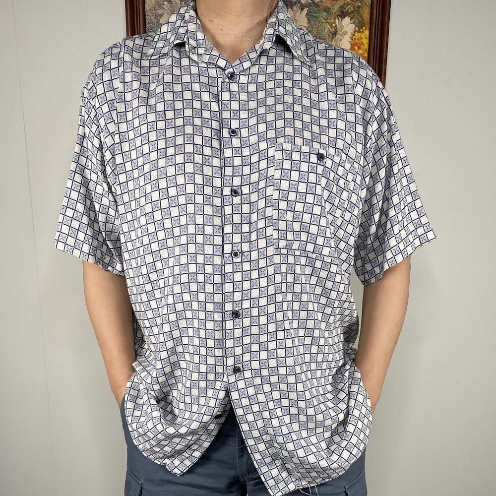 Addendum Button Up Shirt Top Men's Medium Multicolor Checks Casual Korea